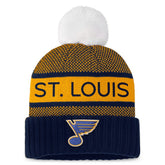 NHL Navy/Gold St. Louis Blues Fanatics Women's Authentic Pro Rink Cuffed Knit Hat with Pom