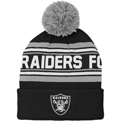 Youth Jacquard Cuffed Knit Hat with Pom - Las Vegas Raiders