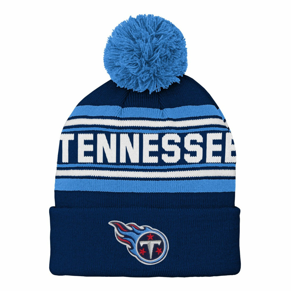 Youth Jacquard Cuffed Knit Hat with Pom - Tennessee Titans