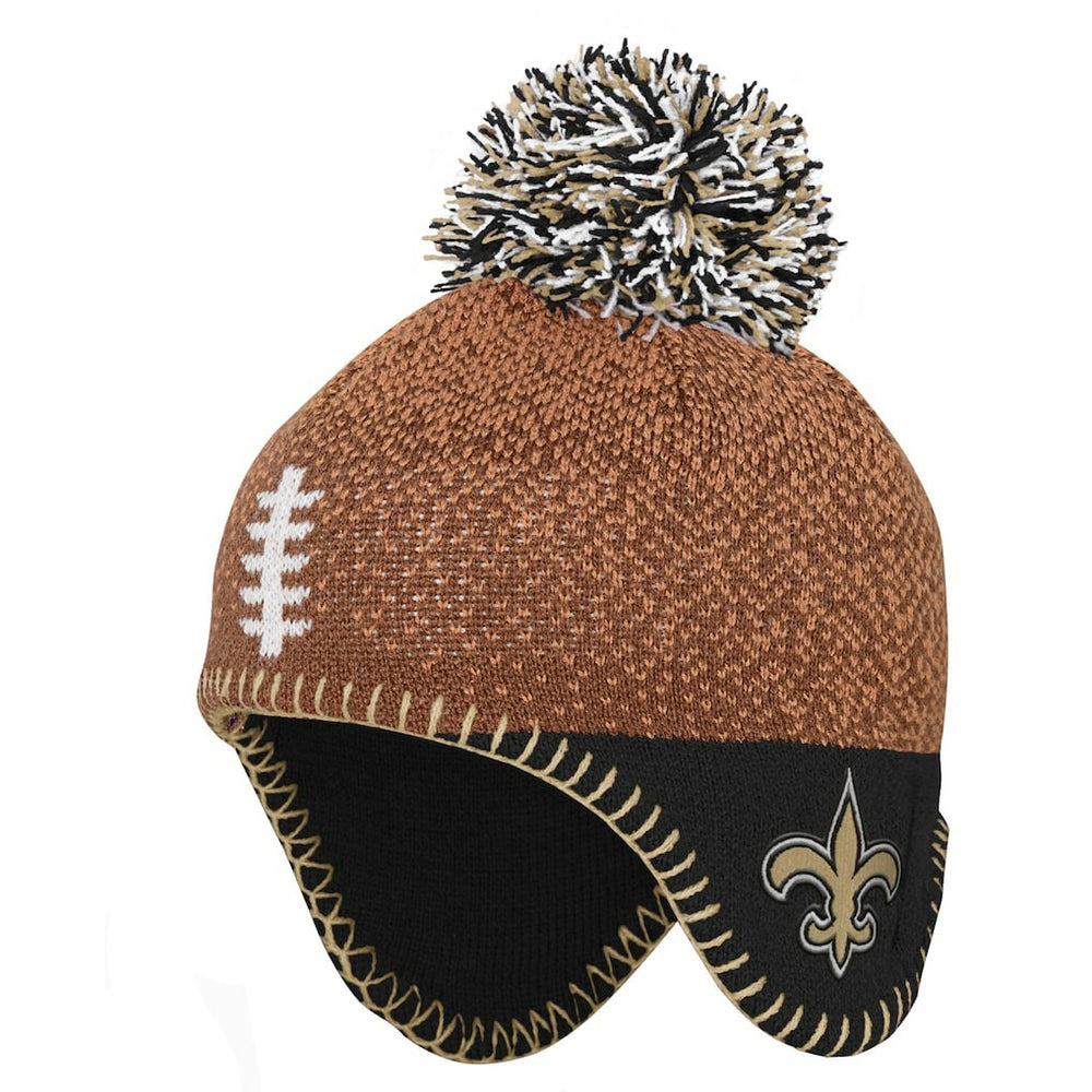 Preschool Football Head Knit Hat with Pom - New Orleans Saints