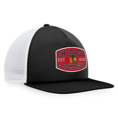 NHL Black/White Chicago Blackhawks Fanatics Foam Front Patch Trucker Snapback Hat