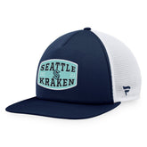 NHL Deep Sea Blue/White Seattle Kraken Fanatics Foam Front Patch Trucker Snapback Hat