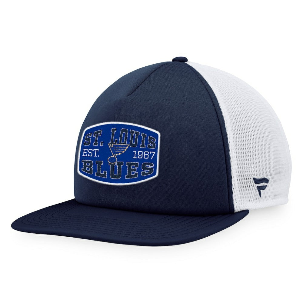 NHL Navy/White St. Louis Blues Fanatics Foam Front Patch Trucker Snapback Hat