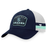 NHL Deep Sea Blue/White Seattle Kraken Fanatics Fundamental Striped Trucker Adjustable Hat