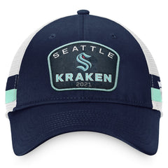 NHL Deep Sea Blue/White Seattle Kraken Fanatics Fundamental Striped Trucker Adjustable Hat