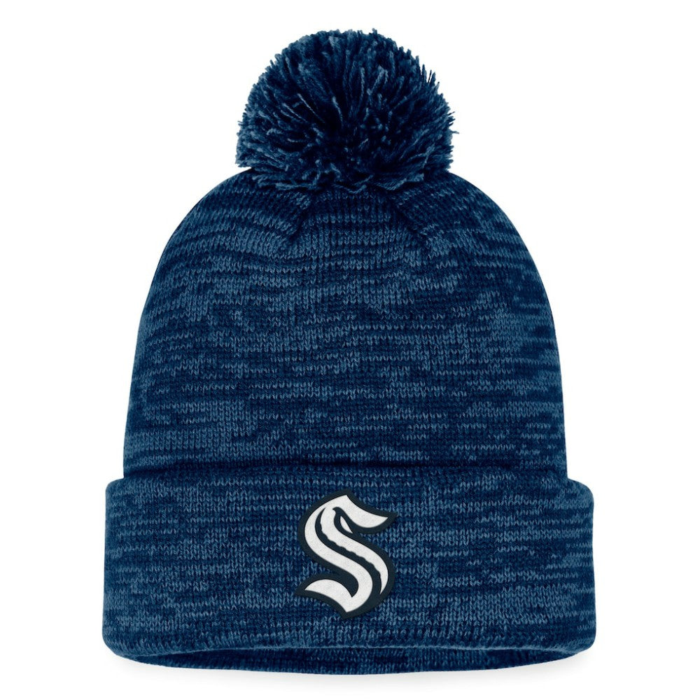 NHL Deep Sea Blue Seattle Kraken Fanatics Fundamental Cuffed Knit Hat with Pom