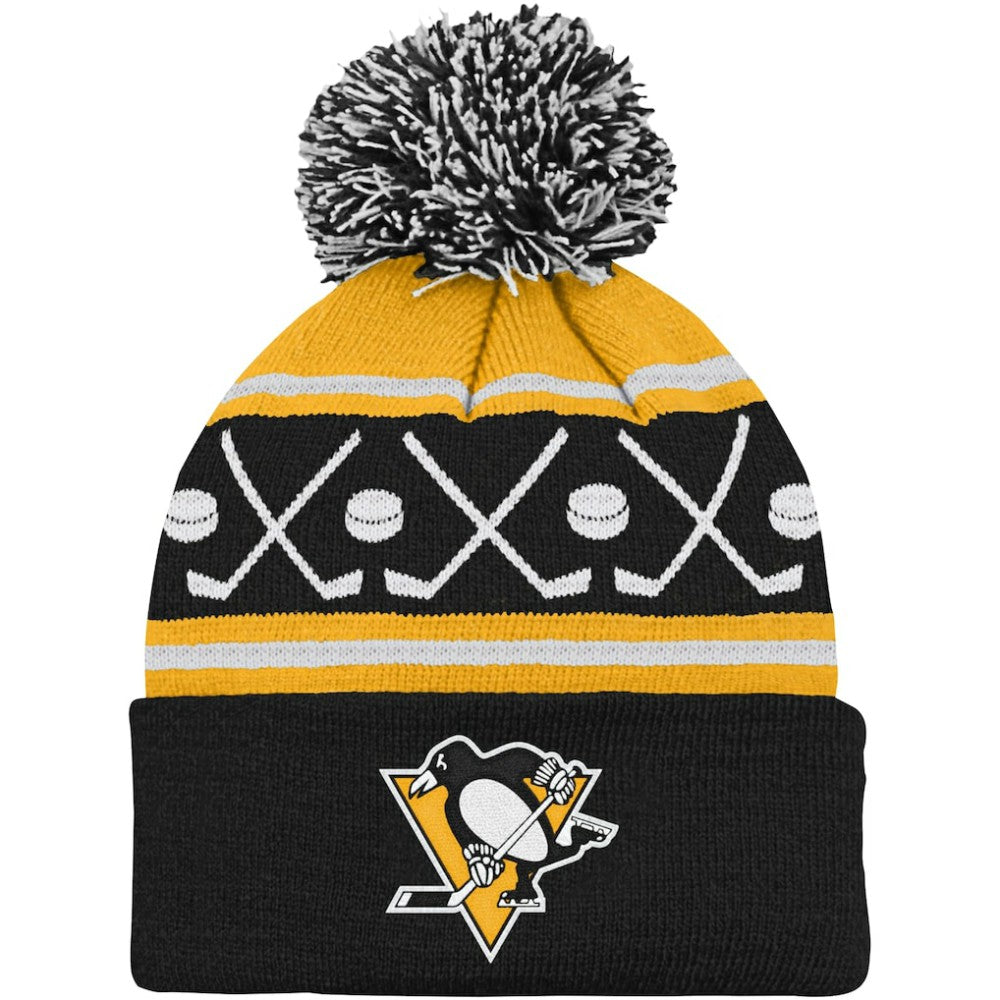 NHL Black Pittsburgh Penguins Preschool Faceoff Cuffed Knit Hat with Pom