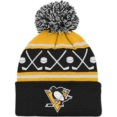 NHL Black Pittsburgh Penguins Preschool Faceoff Cuffed Knit Hat with Pom