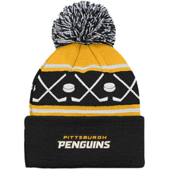 NHL Black Pittsburgh Penguins Preschool Faceoff Cuffed Knit Hat with Pom