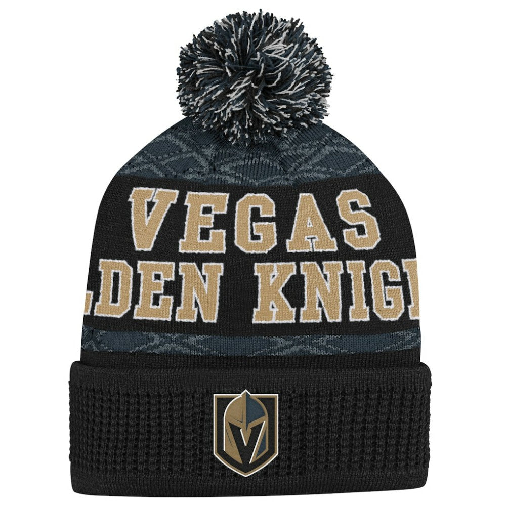 NHL Black Vegas Golden Knights Youth Puck Cuffed Knit Hat with Pom