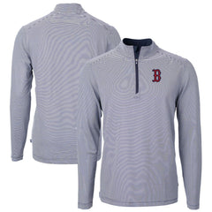 MLB Boston Red Sox Cutter & Buck Virtue Eco Pique Micro Stripe Recycled Quarter-Zip Pullover Top