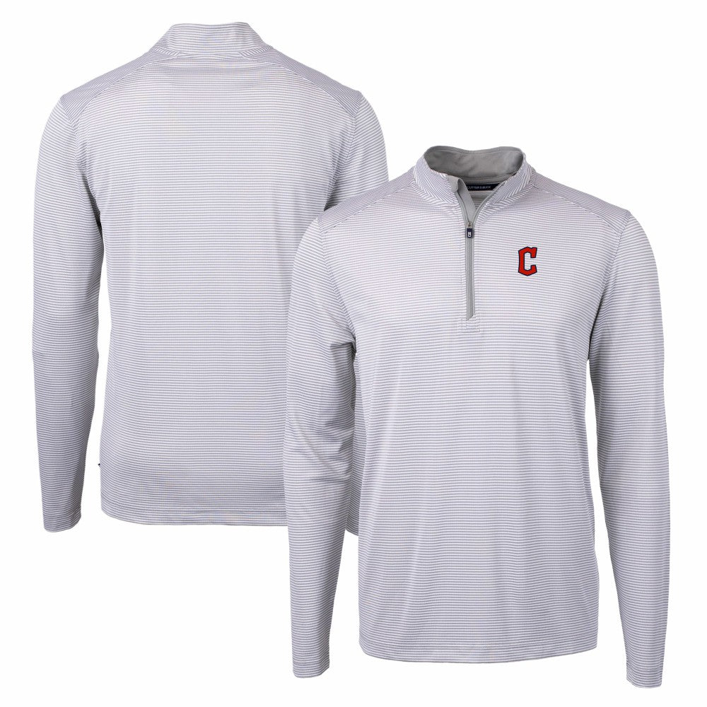 MLB Cleveland Guardians Cutter & Buck Virtue Eco Pique Micro Stripe Recycled Quarter-Zip Pullover Top