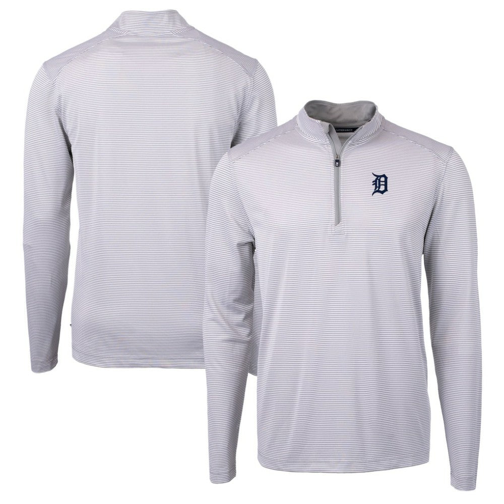 MLB Detroit Tigers Cutter & Buck Virtue Eco Pique Micro Stripe Recycled Quarter-Zip Pullover Top