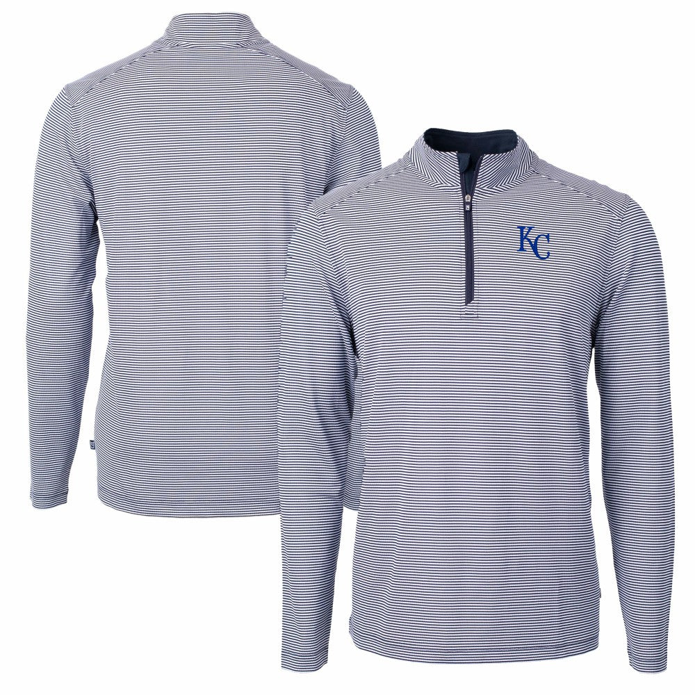 MLB Kansas City Royals Cutter & Buck Virtue Eco Pique Micro Stripe Recycled Quarter-Zip Pullover Top