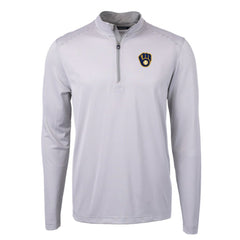 MLB Milwaukee Brewers Cutter & Buck Virtue Eco Pique Micro Stripe Recycled Quarter-Zip Pullover Top