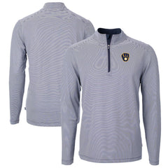 MLB Milwaukee Brewers Cutter & Buck Virtue Eco Pique Micro Stripe Big & Tall Recycled Quarter-Zip Pullover Top