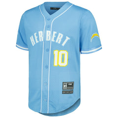 Justin Herbert Pro Standard Mesh Baseball Button-Up T-Shirt - Los Angeles Chargers
