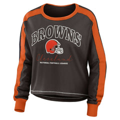 WEAR by Erin Andrews Women's Color Block Modest Crop Long Sleeve T-Shirt - Cleveland Browns