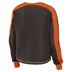 WEAR by Erin Andrews Women's Color Block Modest Crop Long Sleeve T-Shirt - Cleveland Browns