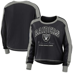 WEAR by Erin Andrews Women's Color Block Modest Crop Long Sleeve T-Shirt - Las Vegas Raiders