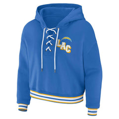 WEAR by Erin Andrews Women's Lace-Up Pullover Hoodie - Los Angeles Chargers