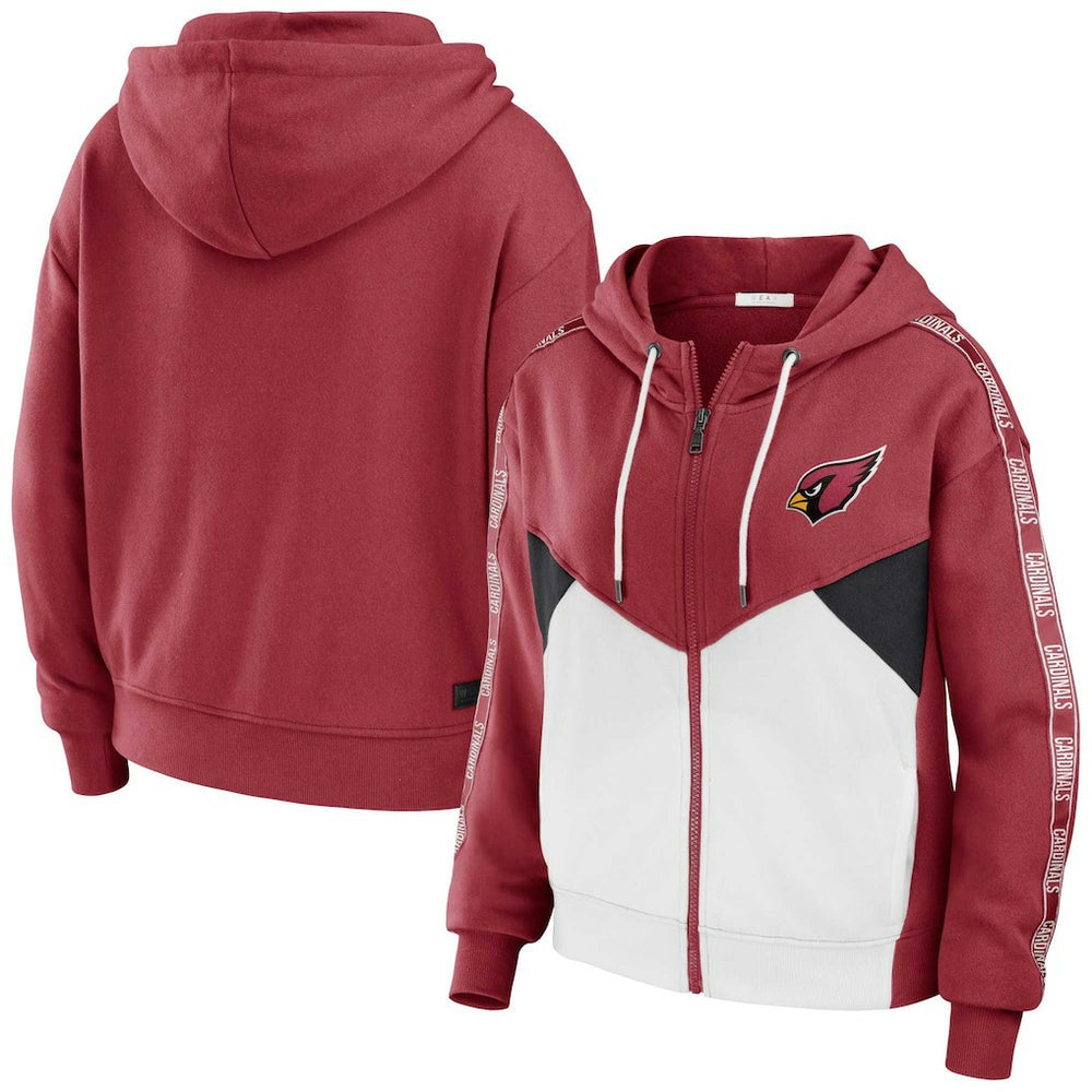 WEAR by Erin Andrews Women's Color Block Light Weight Modest Crop Full-Zip Hoodie - Arizona Cardinals