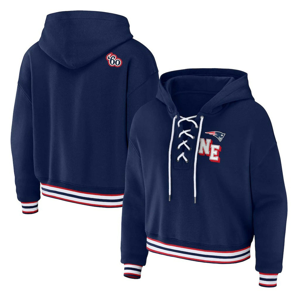 WEAR by Erin Andrews Women's Plus Size Lace-Up Pullover Hoodie - New England Patriots