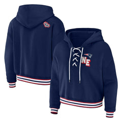 WEAR by Erin Andrews Women's Plus Size Lace-Up Pullover Hoodie - New England Patriots