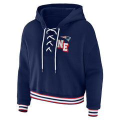 WEAR by Erin Andrews Women's Plus Size Lace-Up Pullover Hoodie - New England Patriots