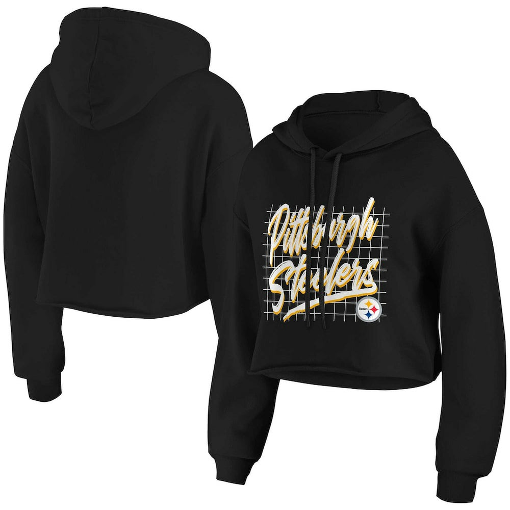WEAR by Erin Andrews Women's Domestic Cropped Pullover Hoodie - Pittsburgh Steelers