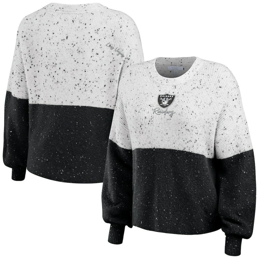 WEAR by Erin Andrews Women's Lighweight Modest Crop Color-Block Pullover Sweater - Las Vegas Raiders