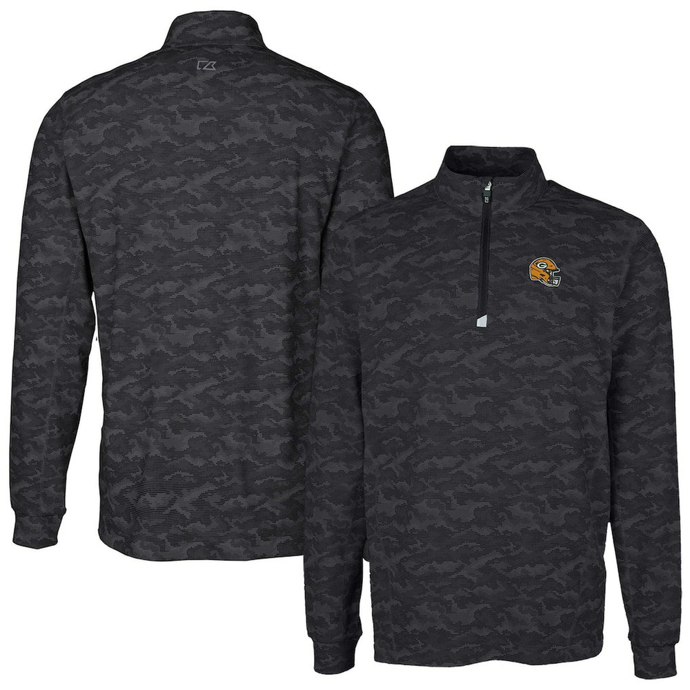 Cutter & Buck Helmet Traverse Camo Print Stretch Quarter-Zip Pullover Top - Green Bay Packers