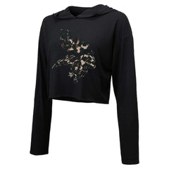 Justin Jefferson Majestic Threads Women's Leopard Player Name & Number Long Sleeve Cropped Hoodie - Minnesota Vikings