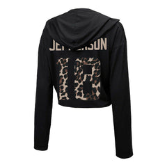 Justin Jefferson Majestic Threads Women's Leopard Player Name & Number Long Sleeve Cropped Hoodie - Minnesota Vikings