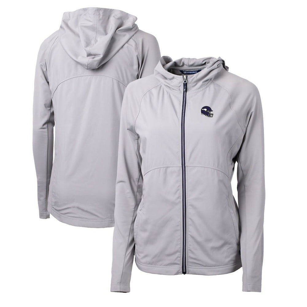 Cutter & Buck Women's Helmet Logo Adapt Eco Knit Hybrid Recycled Full-Zip Hoodie - Minnesota Vikings