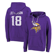 Justin Jefferson Majestic Threads Name & Number Tri-Blend Pullover Hoodie - Minnesota Vikings