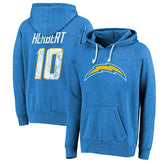 Justin Herbert Majestic Threads Name & Number Tri-Blend Pullover Hoodie - Los Angeles Chargers
