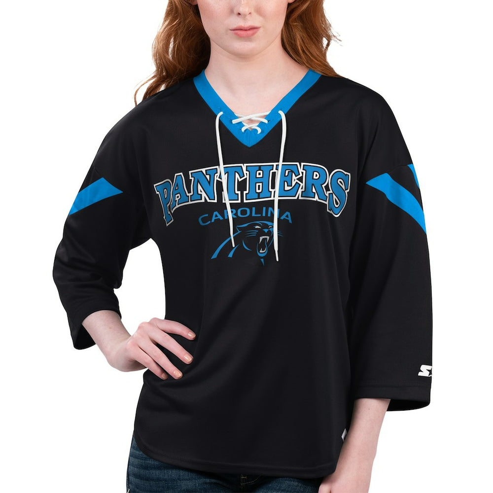 Starter Women's Rally Lace-Up 3/4 Sleeve T-Shirt - Carolina Panthers