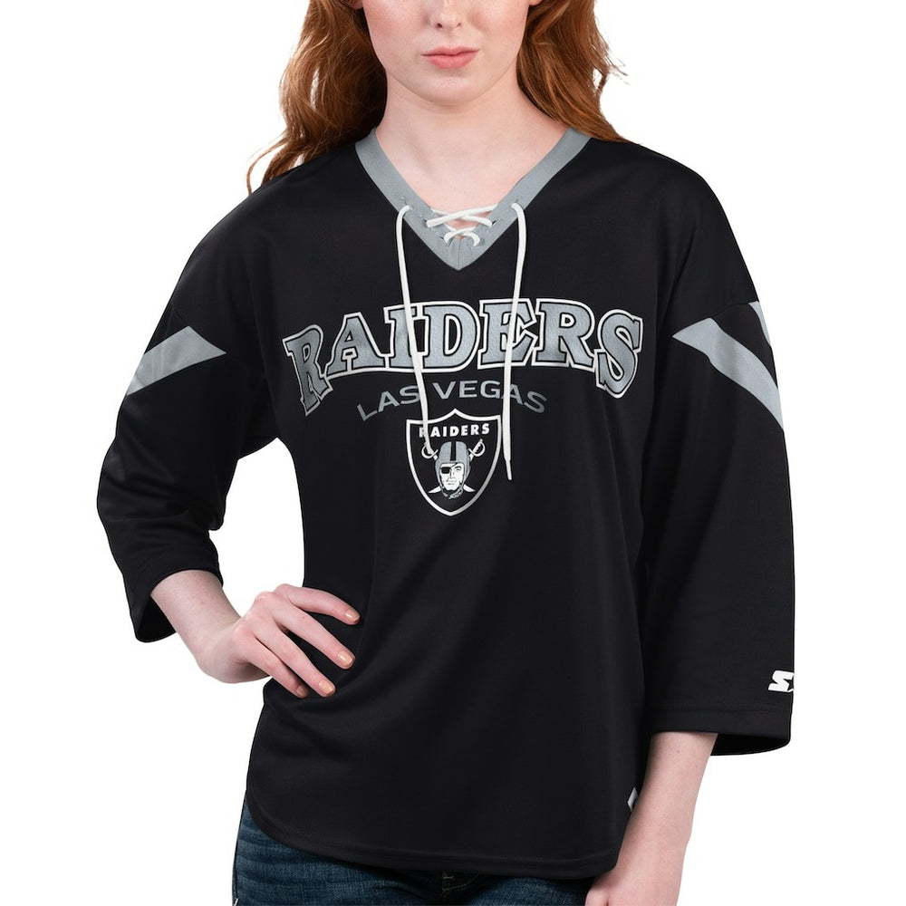 Starter Women's Rally Lace-Up 3/4 Sleeve T-Shirt - Las Vegas Raiders