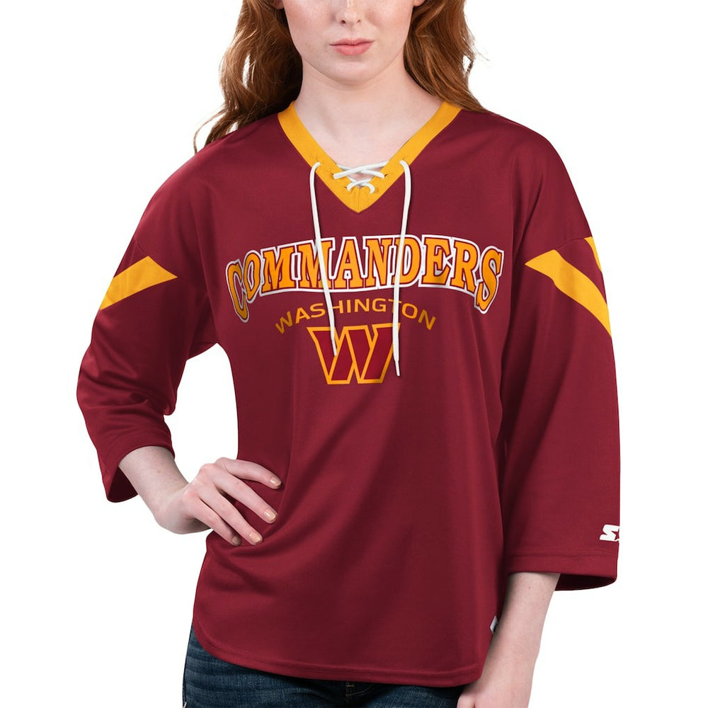 Starter Women's Rally Lace-Up 3/4 Sleeve T-Shirt - Washington Commanders