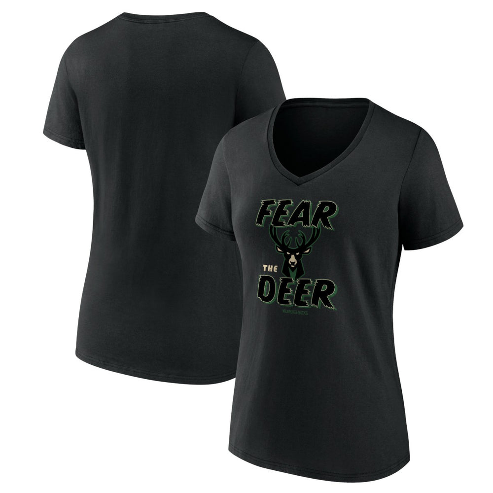 NBA Milwaukee Bucks Women's Hometown Collection Fear The Deer V-Neck T-Shirt