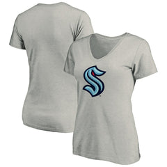 NHL Gray Seattle Kraken Women's Primary Logo V-Neck T-Shirt