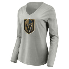 NHL Gray Vegas Golden Knights Women's Primary Logo V-Neck Long Sleeve T-Shirt