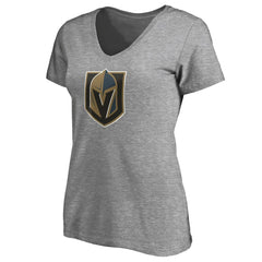 NHL Gray Vegas Golden Knights Women's Primary Logo V-Neck T-Shirt