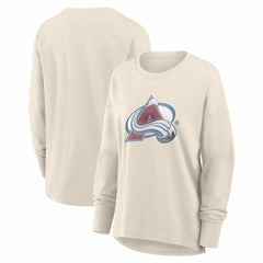 NHL Cream Colorado Avalanche Fanatics Women's Distressed Logo Long Sleeve T-Shirt