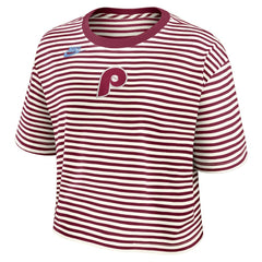 MLB Philadelphia Phillies Nike Women's Cooperstown Collection Striped Cropped T-Shirt