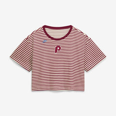 MLB Philadelphia Phillies Nike Women's Cooperstown Collection Striped Cropped T-Shirt