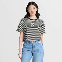 Women's Striped Cropped T-Shirt - Pittsburgh Steelers