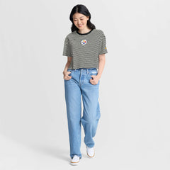 Women's Striped Cropped T-Shirt - Pittsburgh Steelers