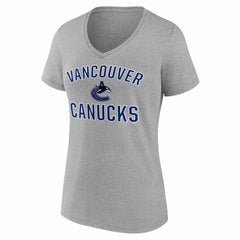 NHL Heather Gray Vancouver Canucks Logo Athletic Women's Arch Victory V-Neck T-Shirt